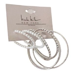 Nicole Miller Silver and White Hoop Earrings Set